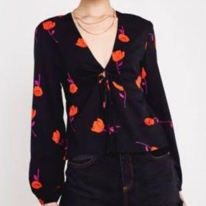 Urban Outfitters Galina Tie-Front Floral Top